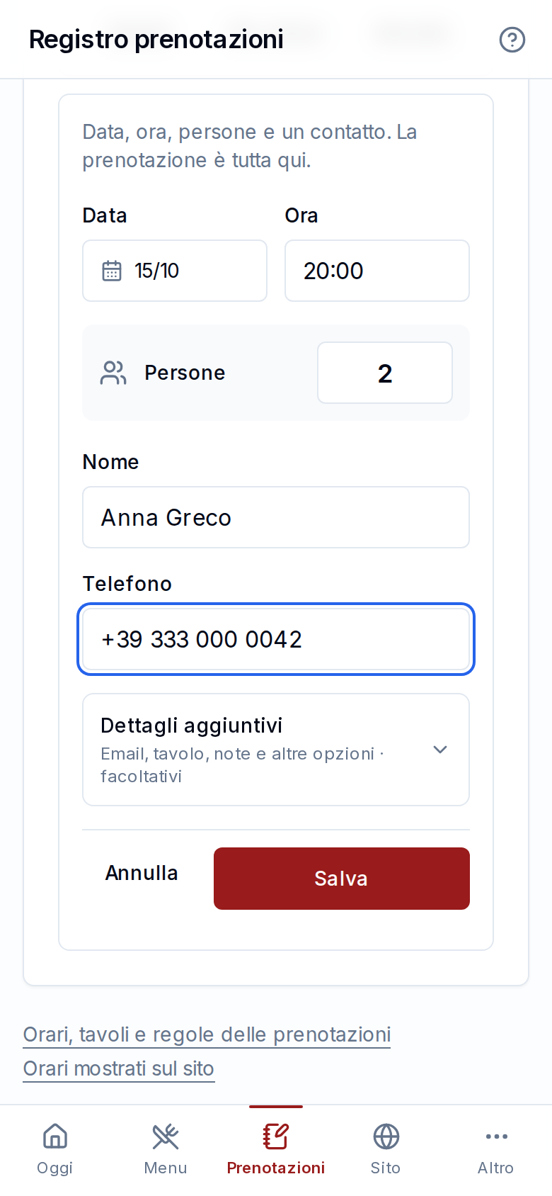 Una prenotazione presa al telefono