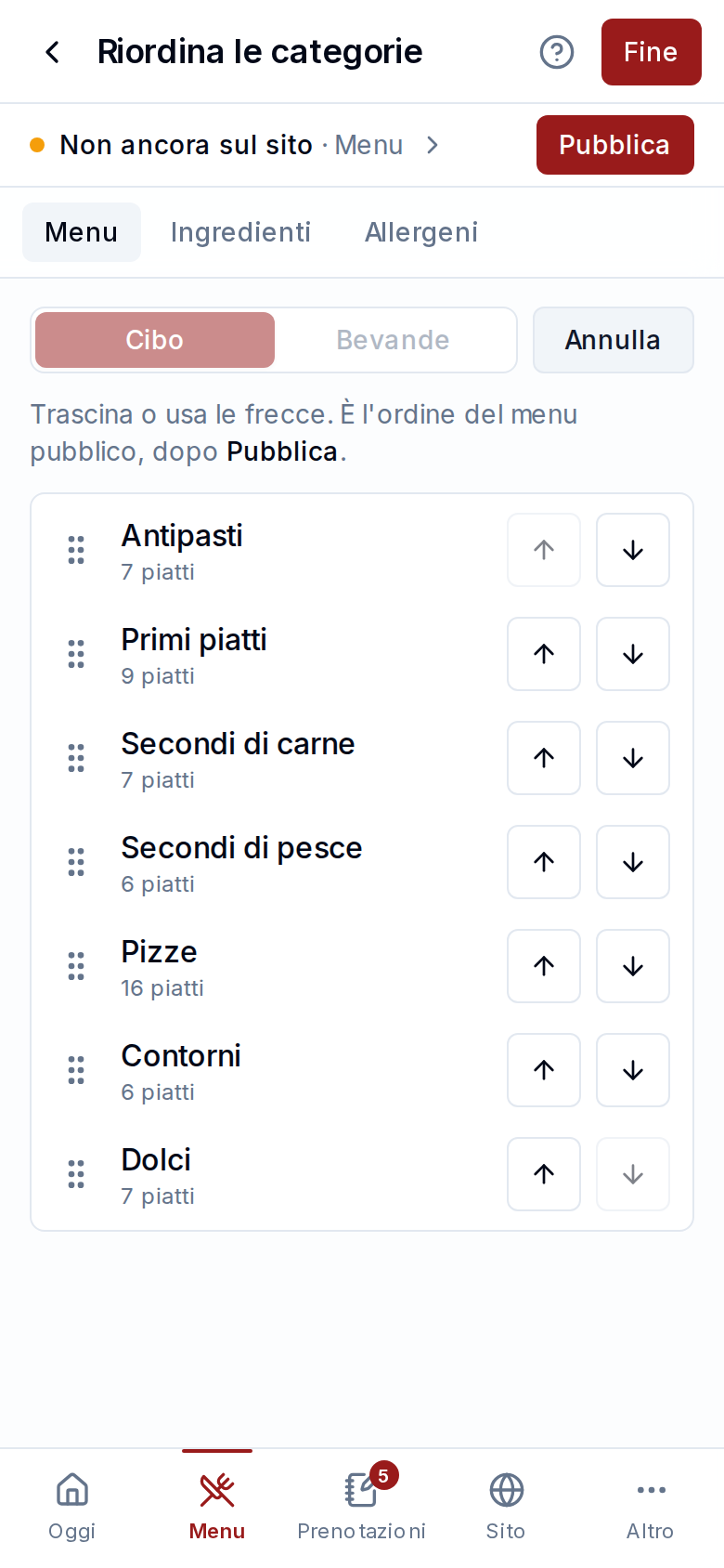 Riordinare le categorie