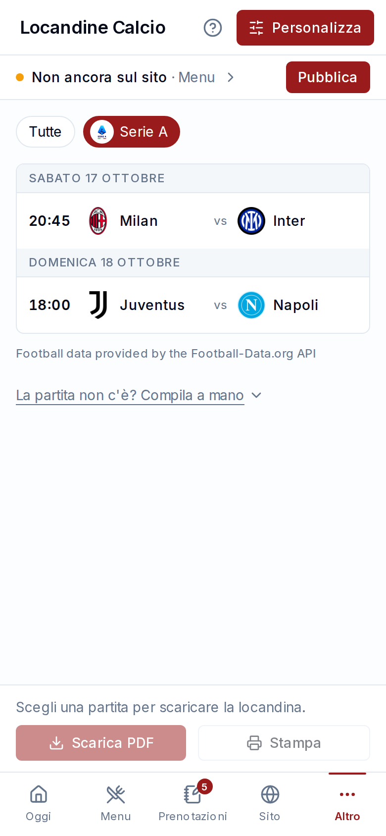 Le prossime partite