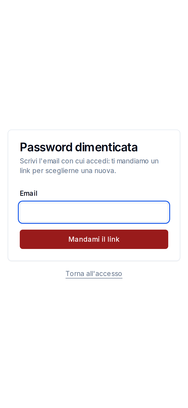Chiedere il link per una nuova password