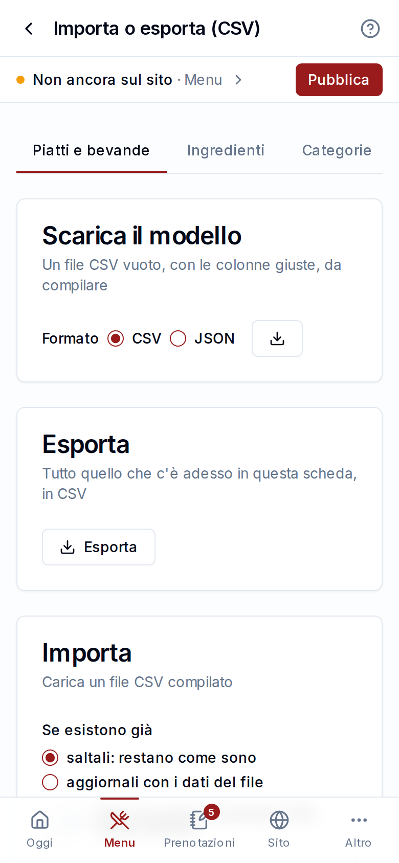 Importare o esportare un file CSV