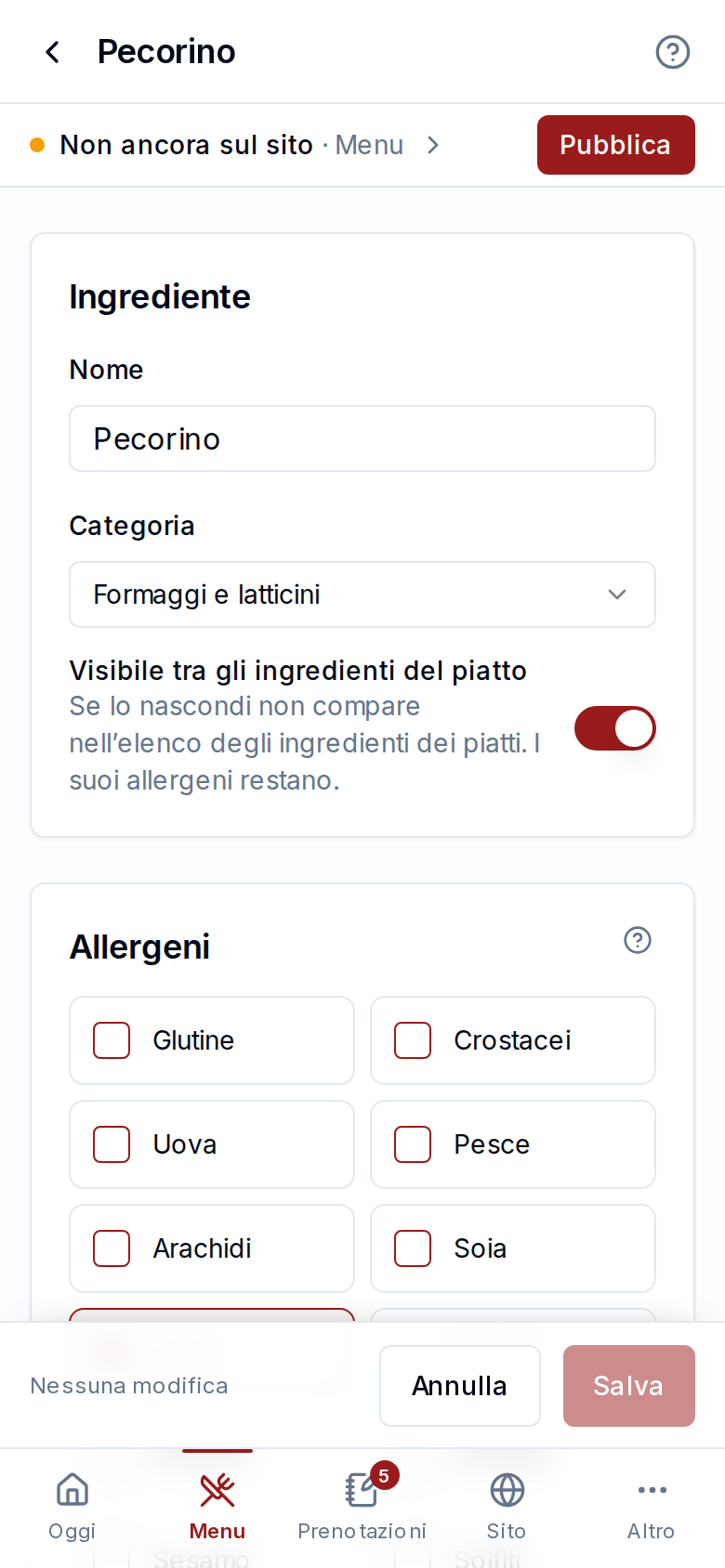 Un ingrediente e i suoi allergeni
