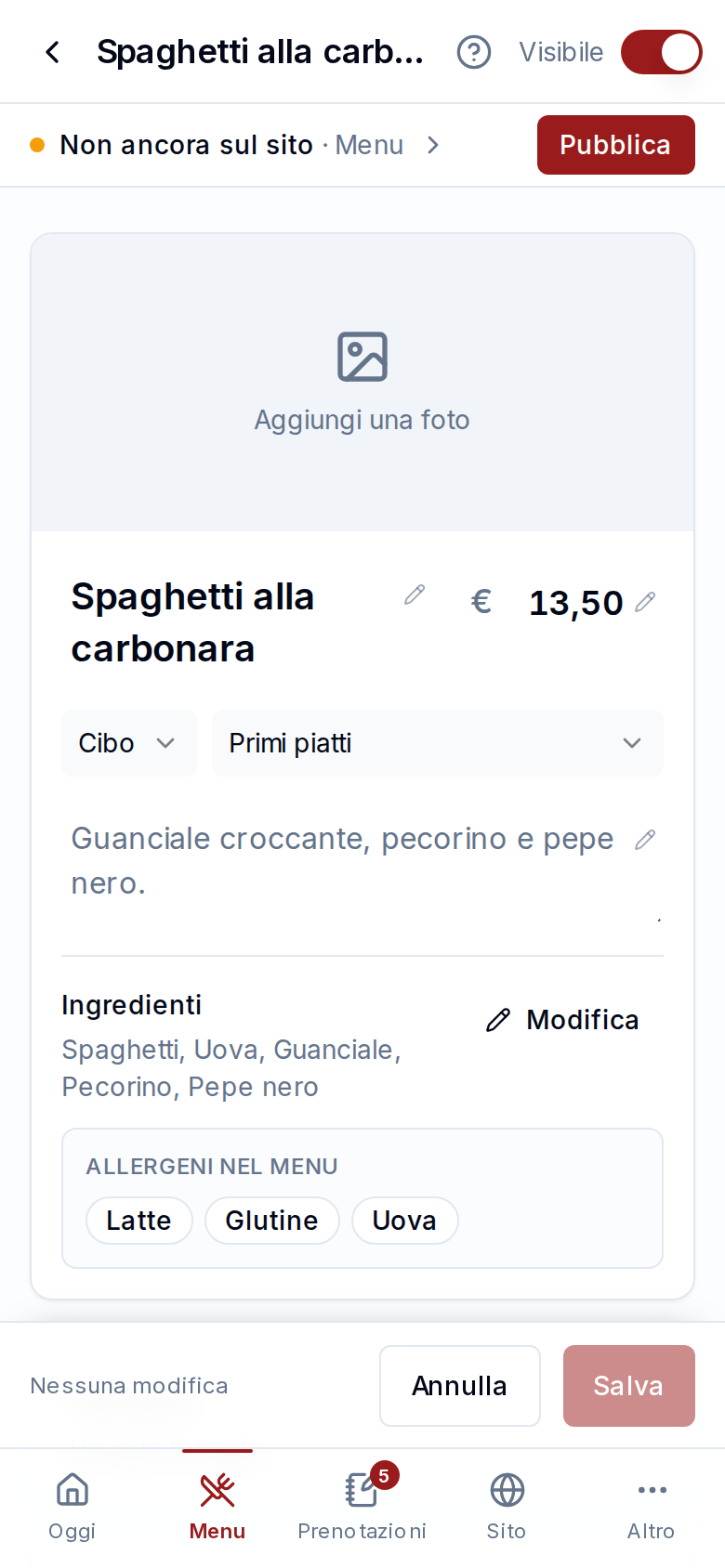 La pagina di un piatto