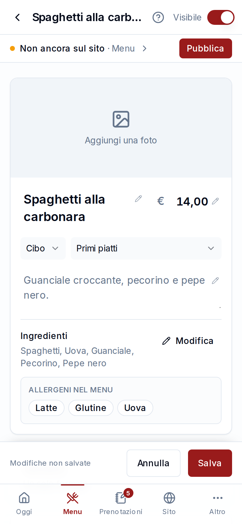 Il prezzo si cambia toccandolo