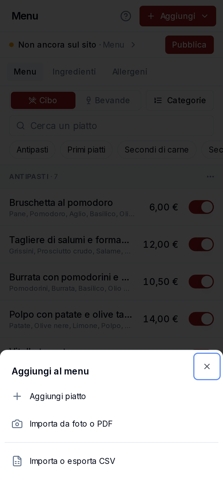 Il menu Aggiungi