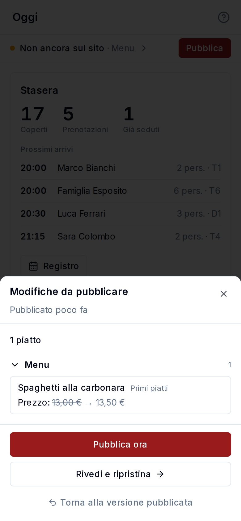 L'elenco delle modifiche prima di pubblicare