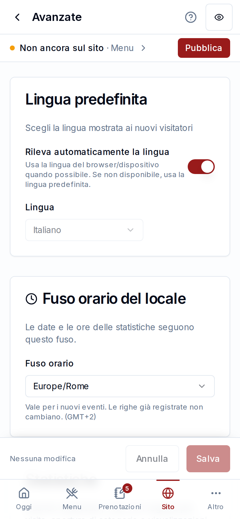 Le impostazioni avanzate