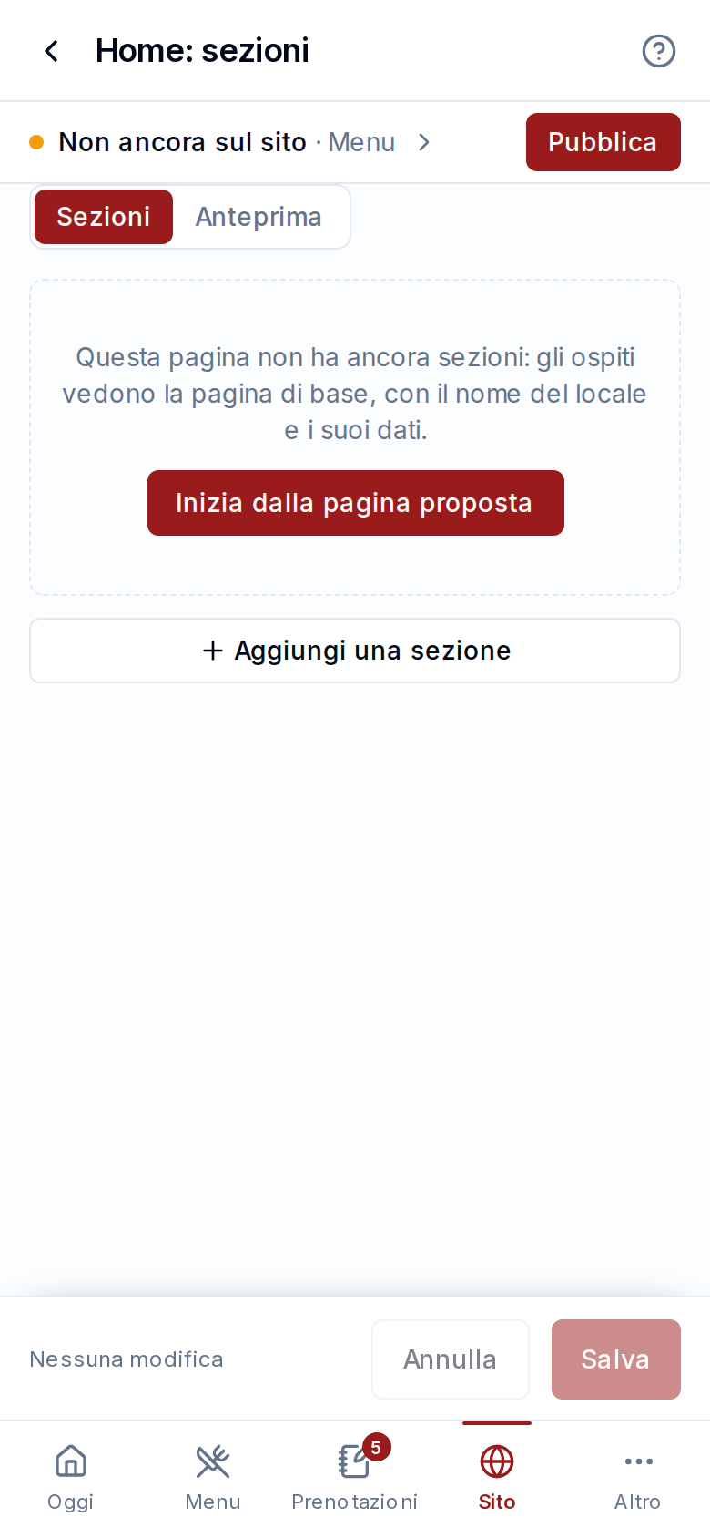 L'elenco delle sezioni della homepage
