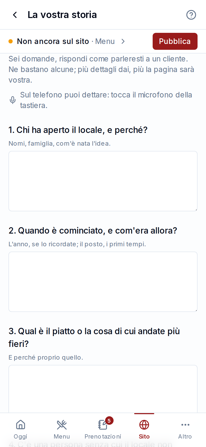 Le domande di Racconta la vostra storia