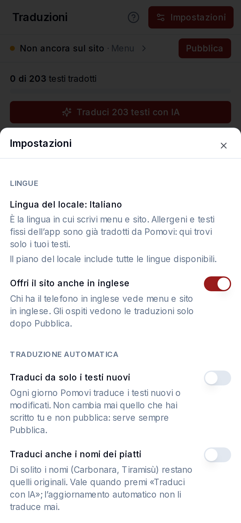 Le impostazioni delle traduzioni